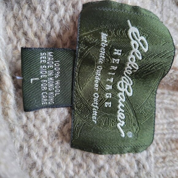 Eddie Bauer Heritage Wool Sweater Large Nordic Pattern Beige & Blue - Picture 4 of 4